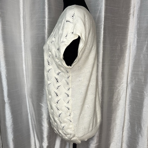 Vintage Helen Sue Acrylic Ivory Open CableKnit Short Cap Sleeve Sweater - Picture 4 of 8